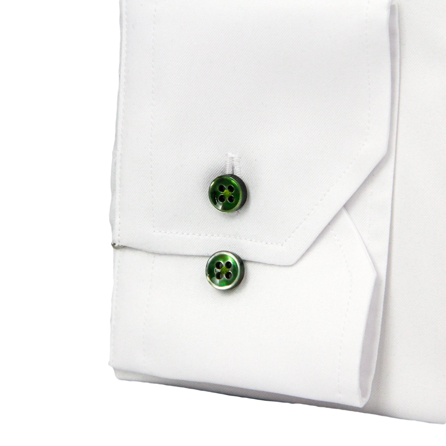 White W/ Contrast Green Buttons Fitted Body Shirt - Stenströms 5 White W/ Contrast Green Buttons Fitted Body Shirt - Stenströms - Image 3