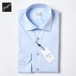 Light W/ Pink Button Blue Twill Fitted Body Shirt - Stenströms