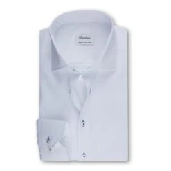 White Twill Fitted Body Contrast Buttonhole Shirt - Stenströms