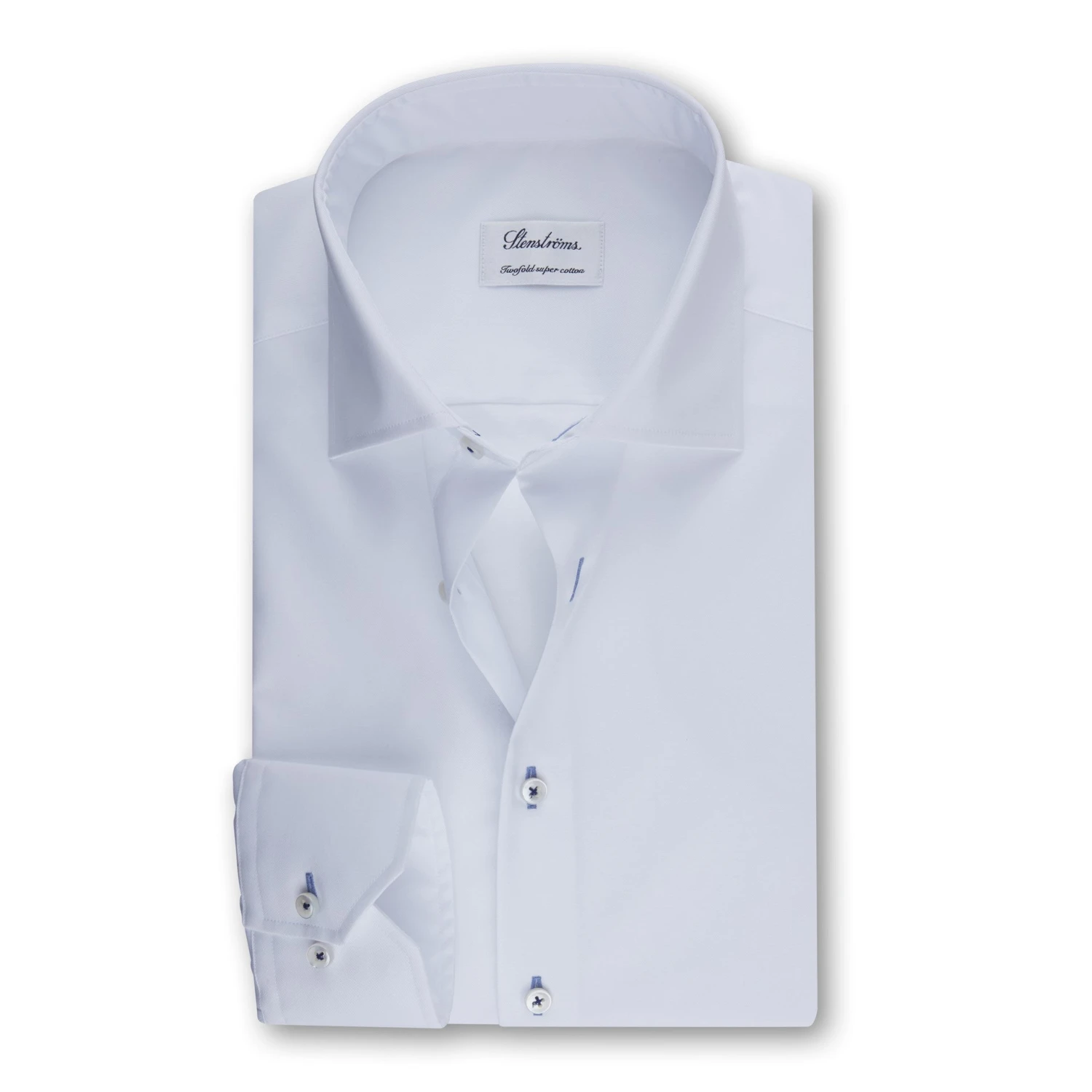 White Twill Fitted Body Contrast Buttonhole Shirt - Stenströms 3 White Twill Fitted Body Contrast Buttonhole Shirt - Stenströms