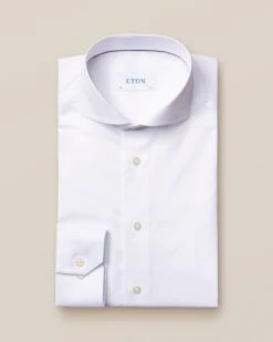 White Signature Twill Extreme Cut Away Collar Slim Fit Shirt - ETON