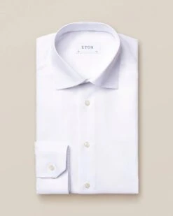 White Textured Twill Contemporary Fit Dress Shirt - ETON
