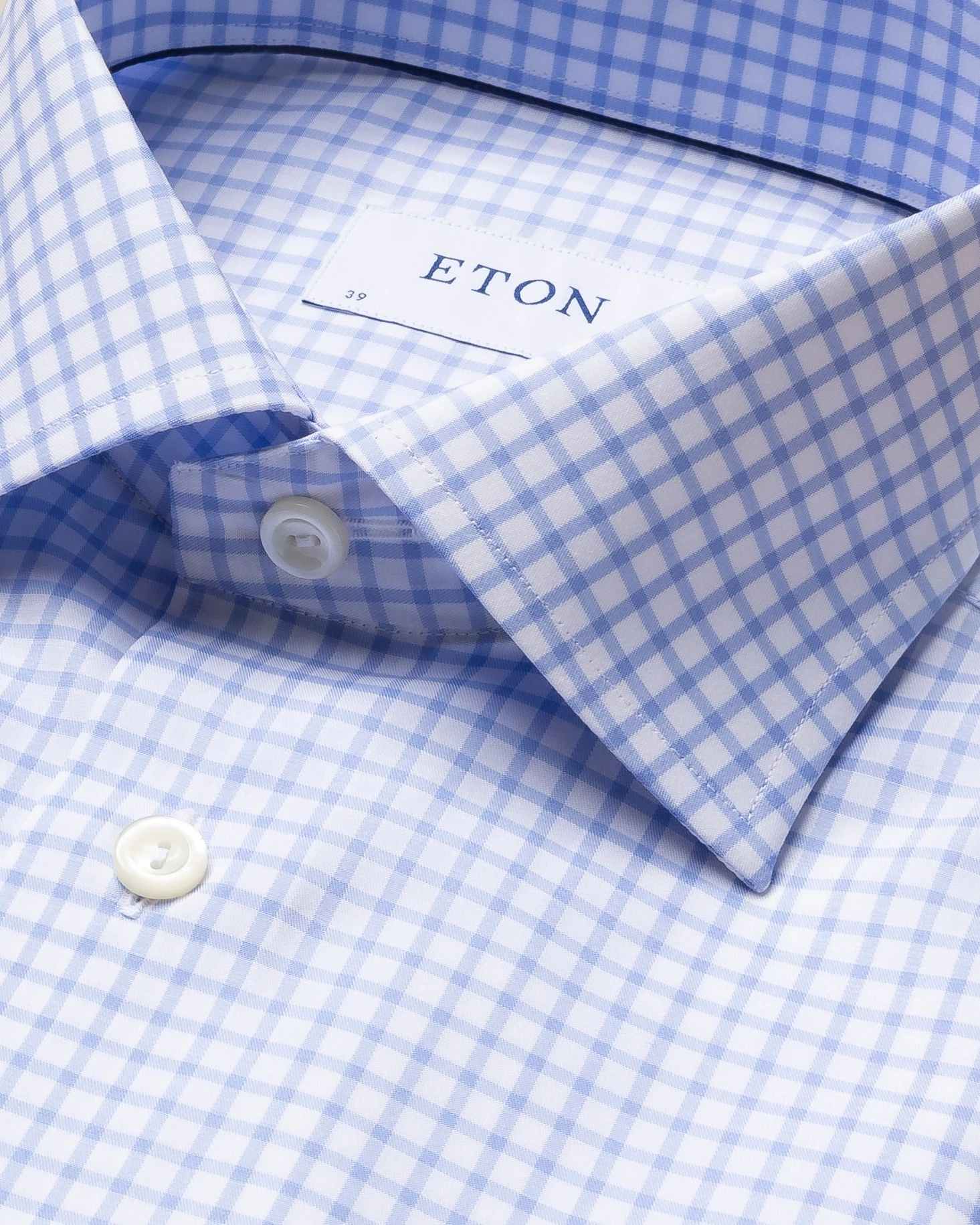 Light Blue Checked Natural Stretch Twill Slim Fit Shirt - ETON 4 Light Blue Checked Natural Stretch Twill Slim Fit Shirt - ETON - Image 2