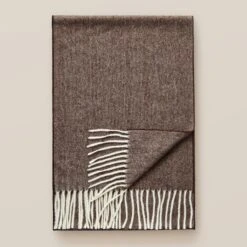 ETON Brown Herringbone Pattern Merino Wool Scarf