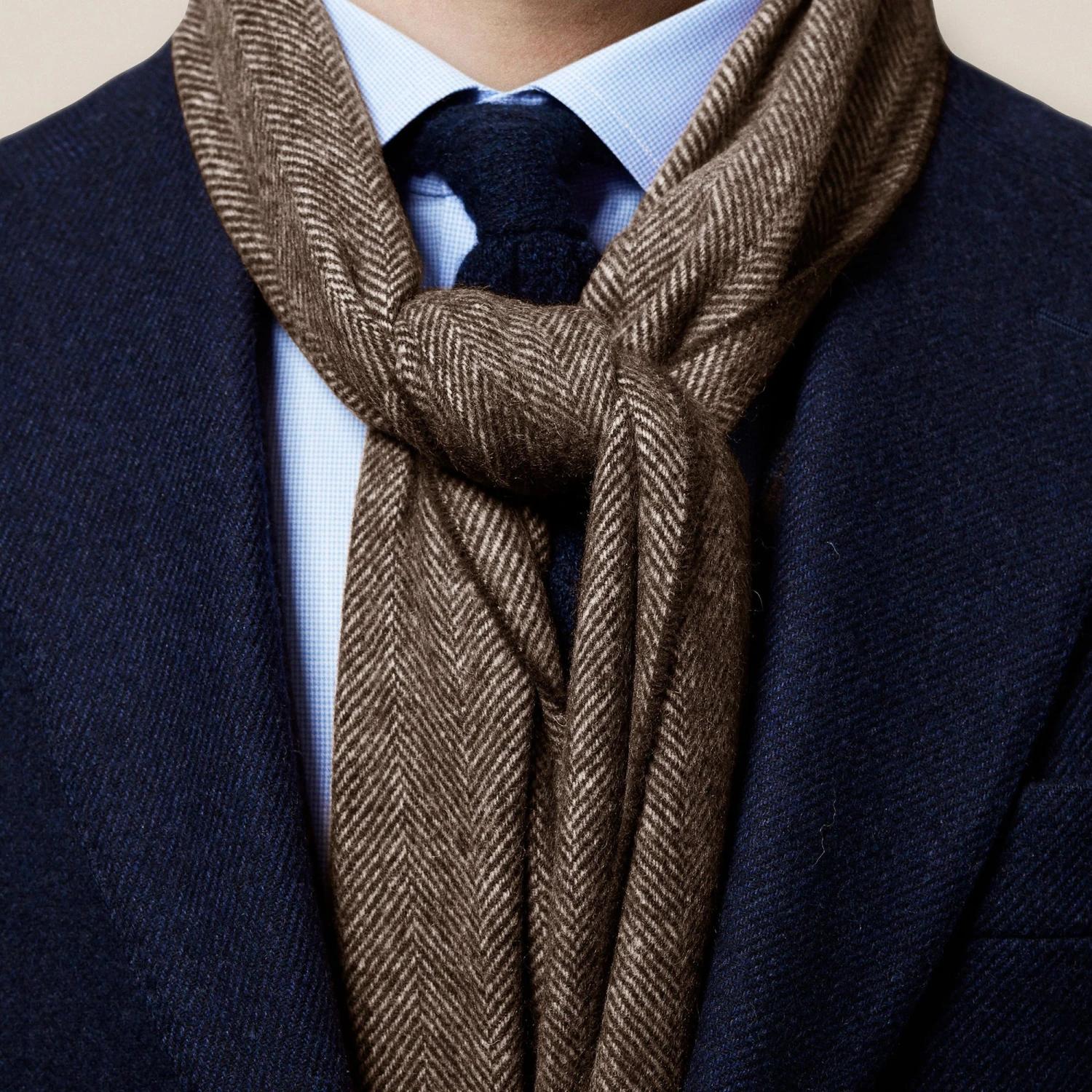 ETON Brown Herringbone Pattern Merino Wool Scarf 5 ETON Brown Herringbone Pattern Merino Wool Scarf - Image 3