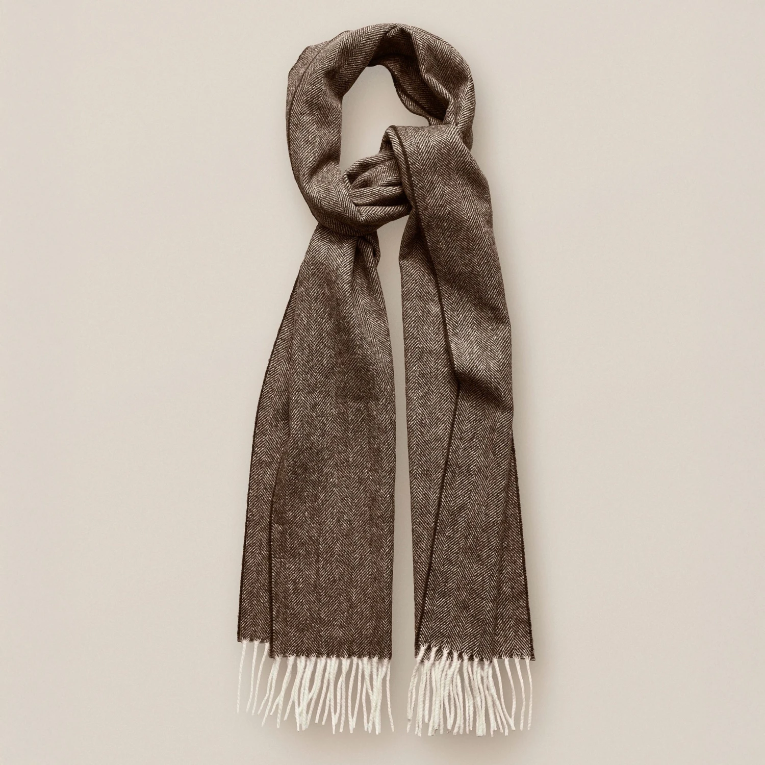 ETON Brown Herringbone Pattern Merino Wool Scarf 4 ETON Brown Herringbone Pattern Merino Wool Scarf - Image 2