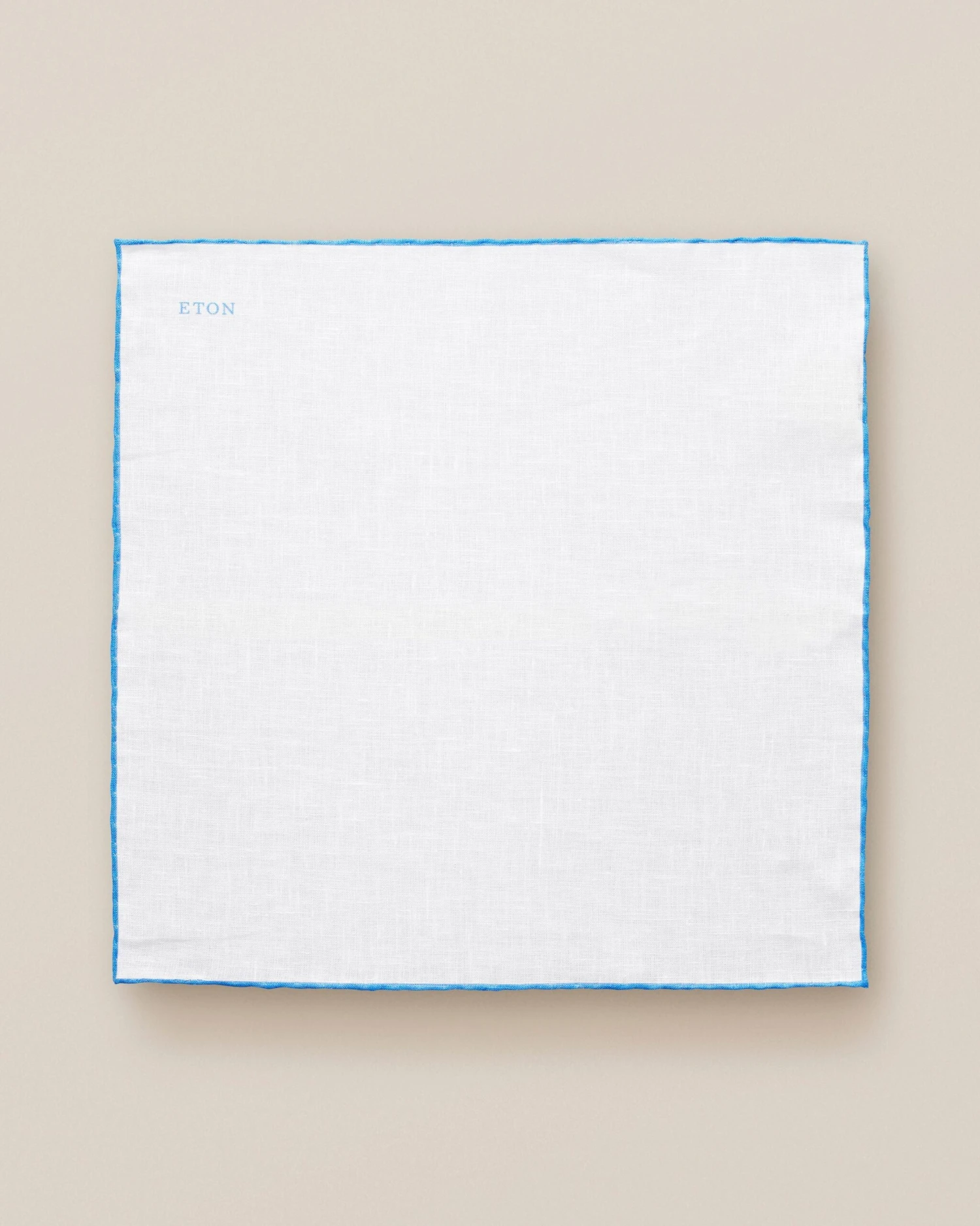 White With Mid-Blue Detail Linen Pocket Square - ETON 4 White With Mid-Blue Detail Linen Pocket Square - ETON - Image 2