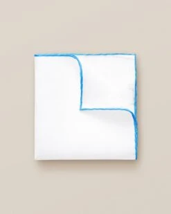 White With Mid-Blue Detail Linen Pocket Square - ETON
