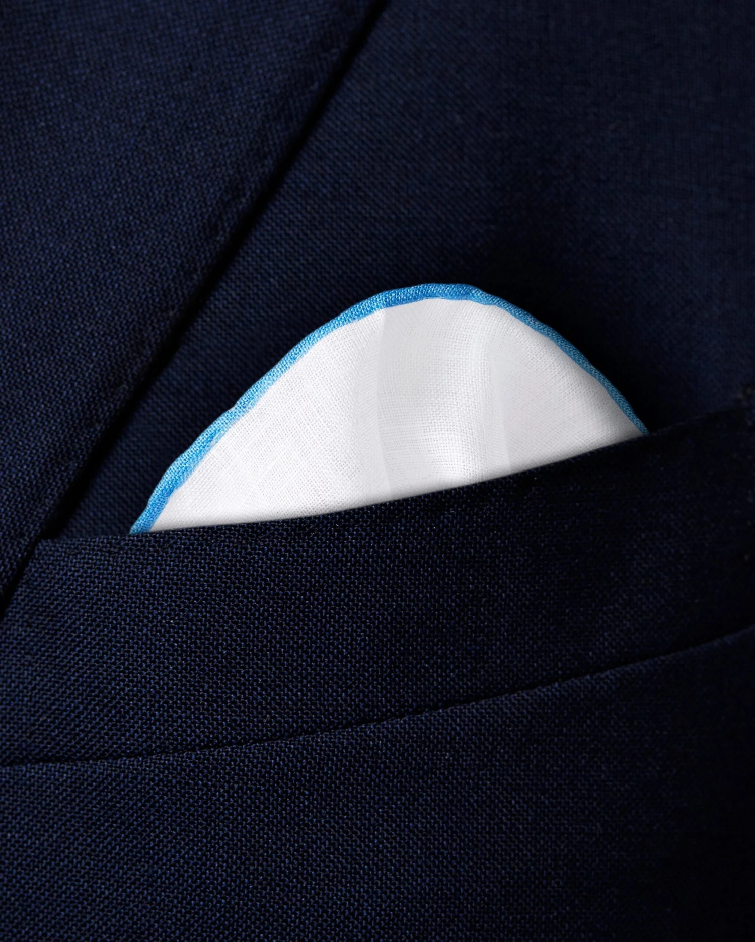 White With Mid-Blue Detail Linen Pocket Square - ETON 5 White With Mid-Blue Detail Linen Pocket Square - ETON - Image 3