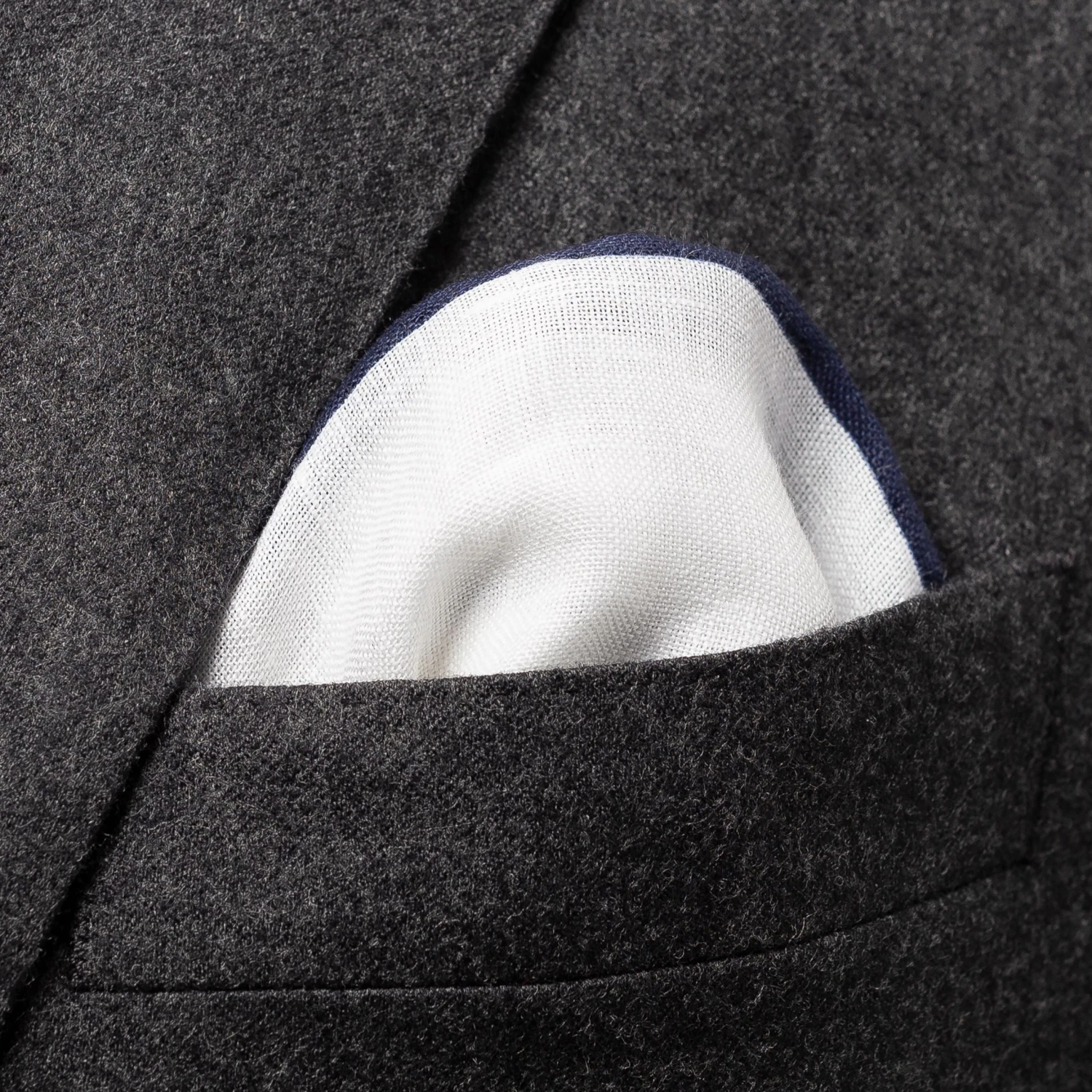 Navy-Detail White Linen Pocket Square - ETON 5 Navy-Detail White Linen Pocket Square - ETON - Image 3