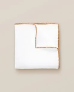 White With Beige Detail Linen Pocket Square - ETON