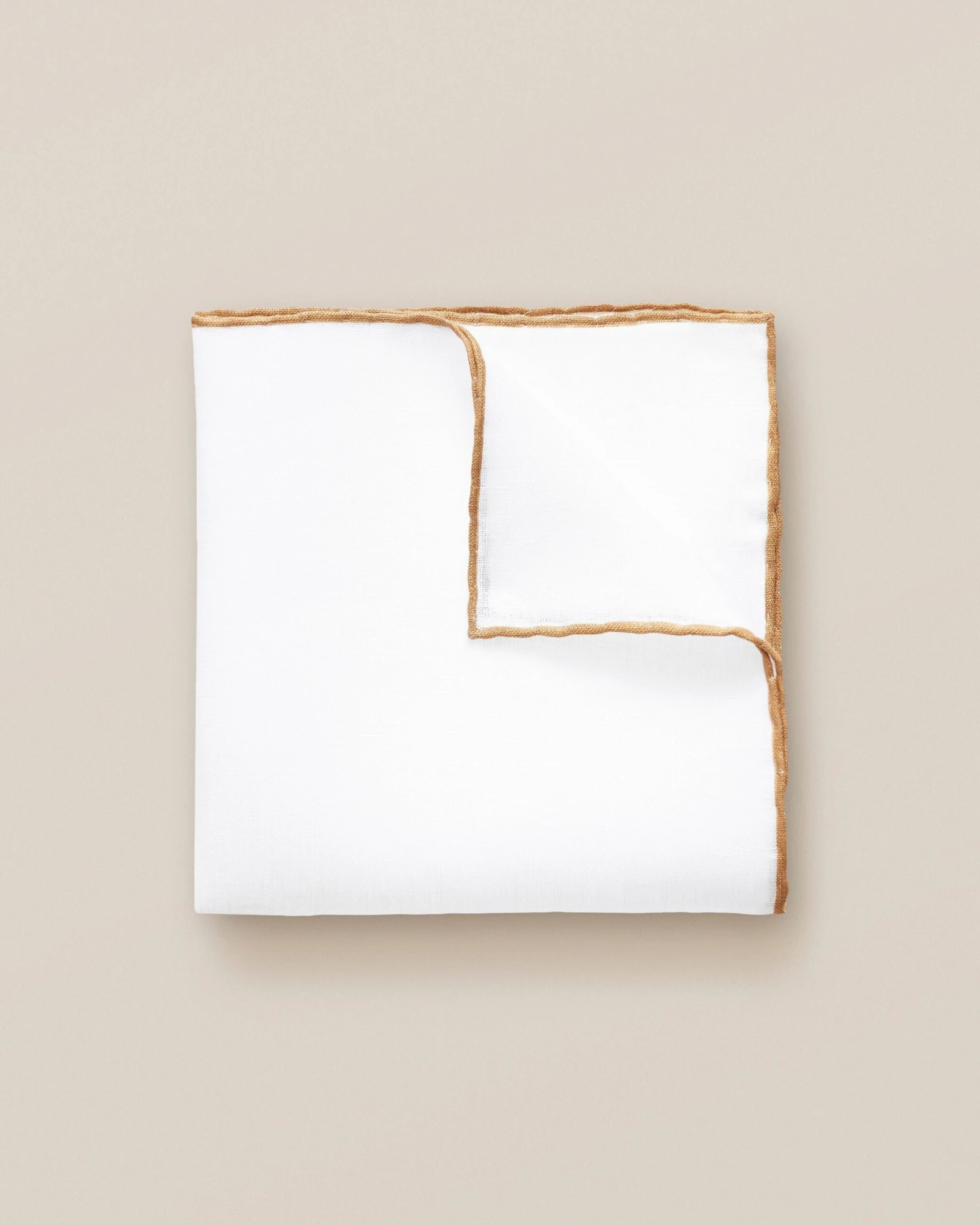 White With Beige Detail Linen Pocket Square - ETON 3 White With Beige Detail Linen Pocket Square - ETON