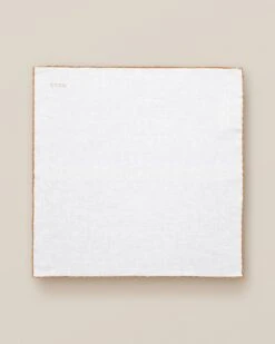 White With Beige Detail Linen Pocket Square - ETON 6 White With Beige Detail Linen Pocket Square - ETON -ETON Store 6338 ee63eb30e3 original