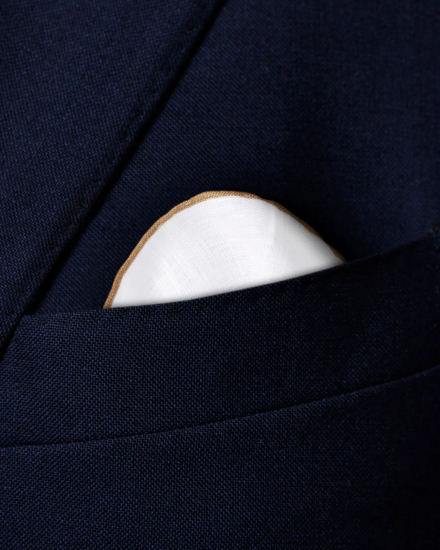 White With Beige Detail Linen Pocket Square - ETON 5 White With Beige Detail Linen Pocket Square - ETON - Image 3
