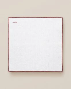 White With Red Edges Linen Pocket Square - ETON 6 White With Red Edges Linen Pocket Square - ETON -ETON Store 6340 14659cd04a original