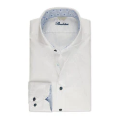 Stenströms White Contrast Trim Cotton Twill Fitted Body Shirt