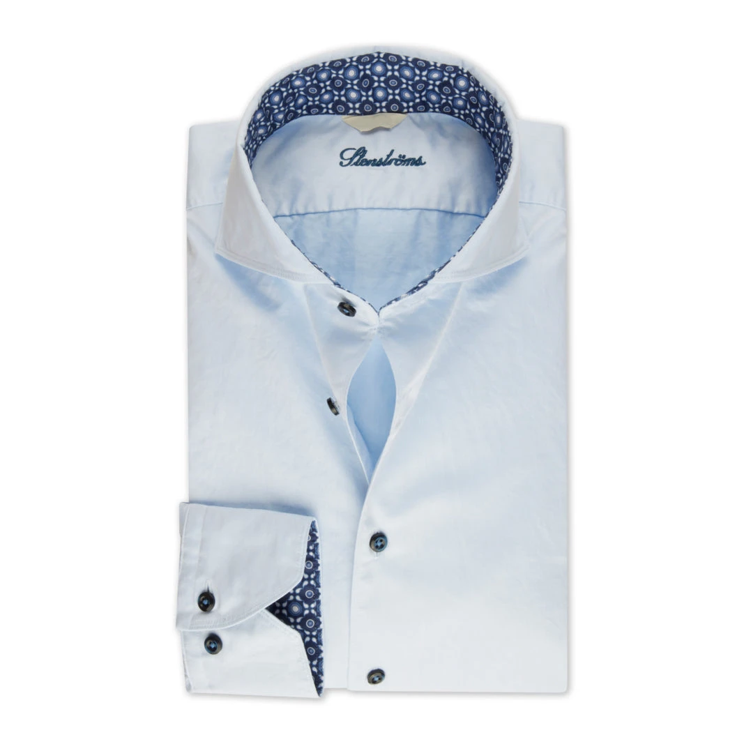 Stenströms Blue Contrast Trim Cotton Twill Fitted Body Shirt 3 Stenströms Blue Contrast Trim Cotton Twill Fitted Body Shirt