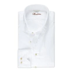 White Solid Cotton Poplin Fitted Body Casual Shirt - Stenströms