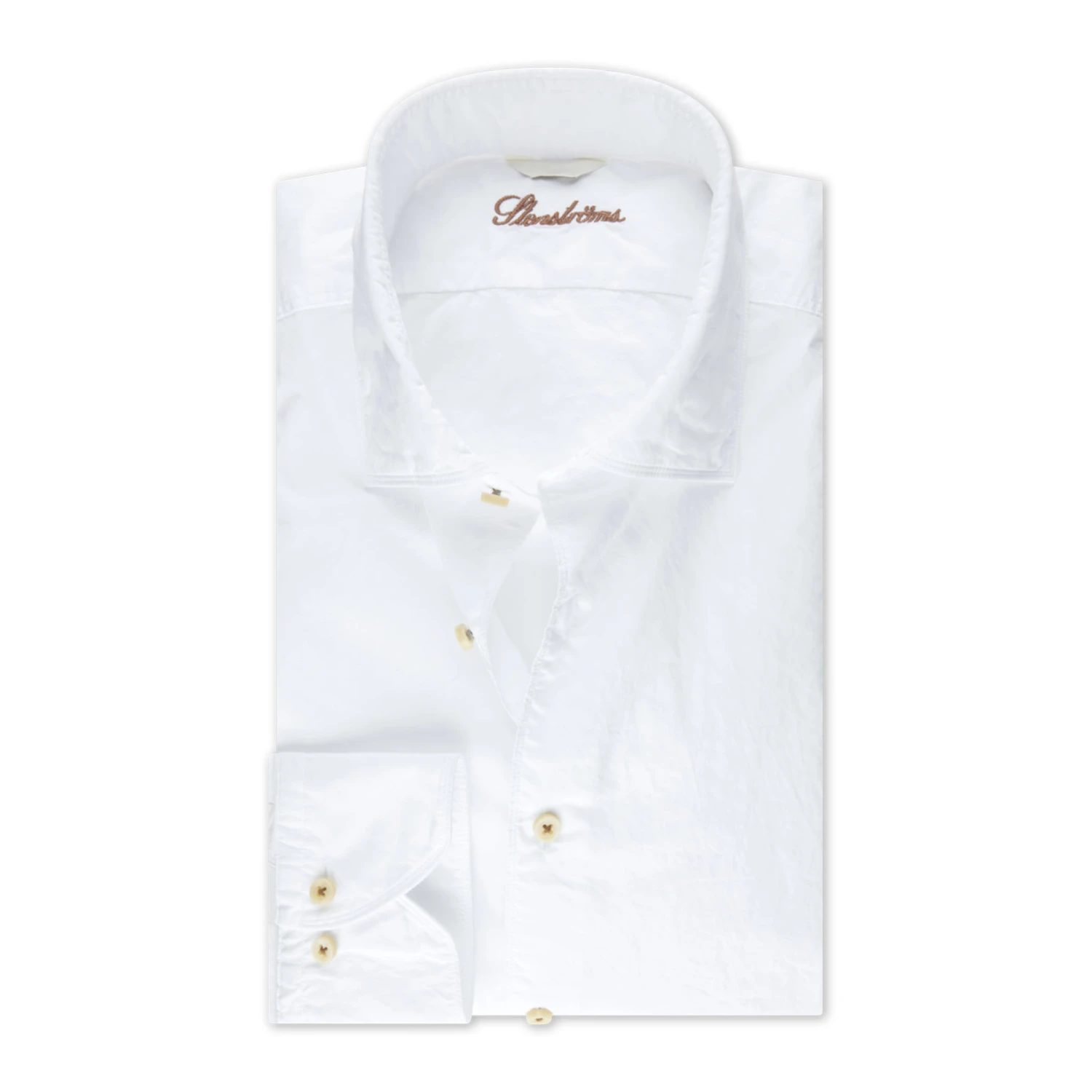 White Solid Cotton Poplin Fitted Body Casual Shirt - Stenströms 3 White Solid Cotton Poplin Fitted Body Casual Shirt - Stenströms