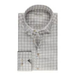 Grey/Beige Gingham Garment Wash Slimline Casual Shirt - Stenströms