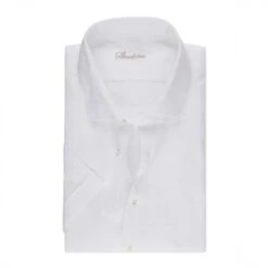 White Linen Short Sleeves Fitted Body Shirt - Stenströms