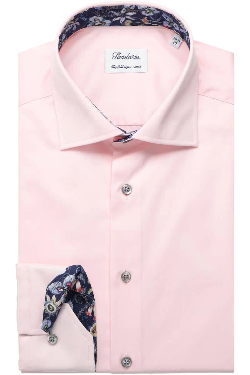 Soft Pink Contrast Twill Fitted Body Shirt - Stenströms 3 Soft Pink Contrast Twill Fitted Body Shirt - Stenströms