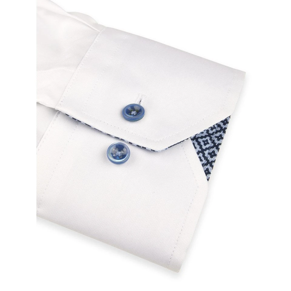 White Twill Fitted Body Blue Contrast Shirt W/ Extra Long Sleeves - Stenströms 5 White Twill Fitted Body Blue Contrast Shirt W/ Extra Long Sleeves - Stenströms - Image 3