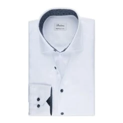 White W/ Blue Contrast Textured Twill Fitted Body Shirt - Stenströms