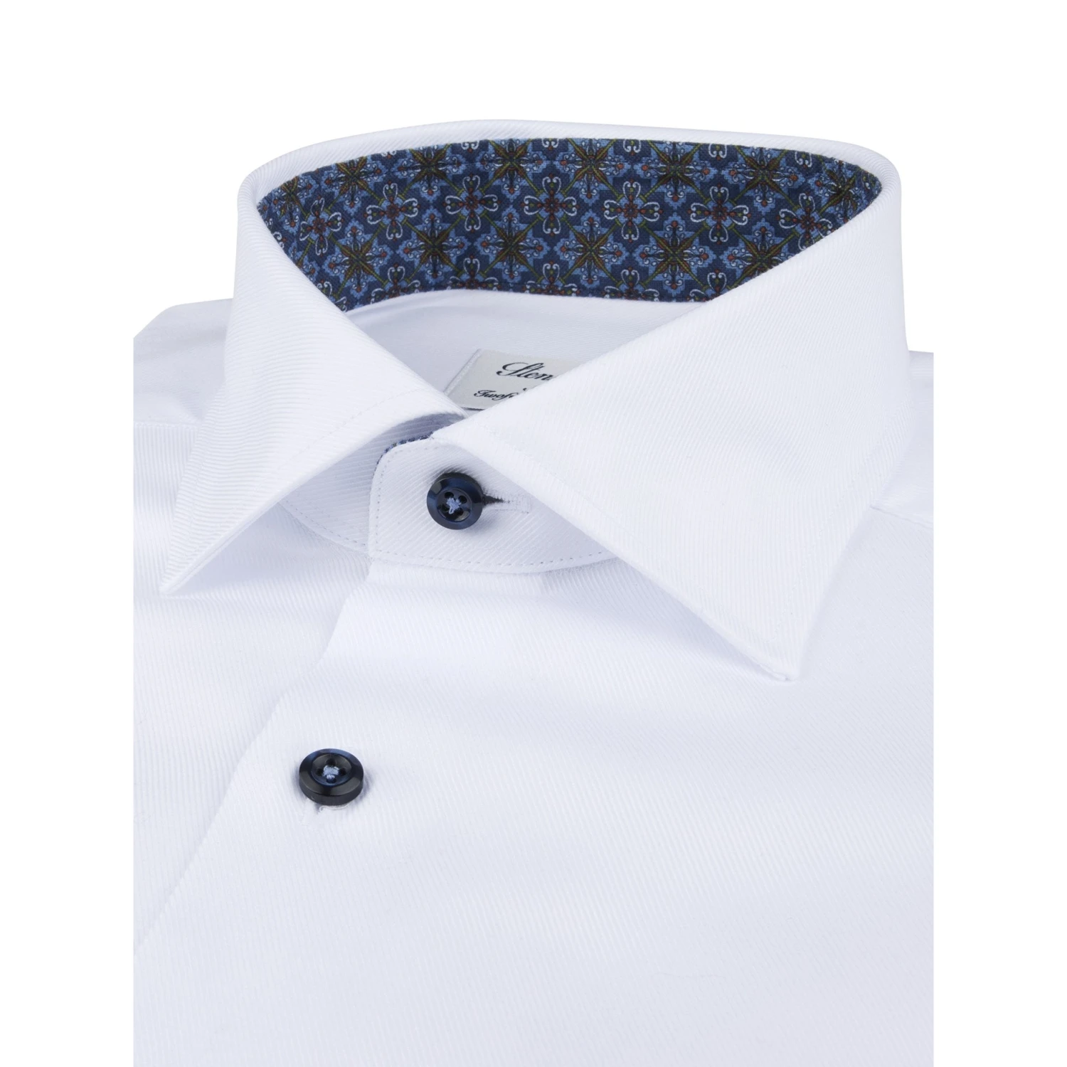 White W/ Blue Contrast Textured Twill Fitted Body Shirt - Stenströms 4 White W/ Blue Contrast Textured Twill Fitted Body Shirt - Stenströms - Image 2