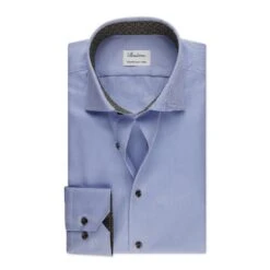 Blue W/ Contrast Textured Twill Fitted Body Shirt - Stenströms