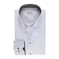 White With Brown Contrast Fitted Body Twill Shirt - Stenströms