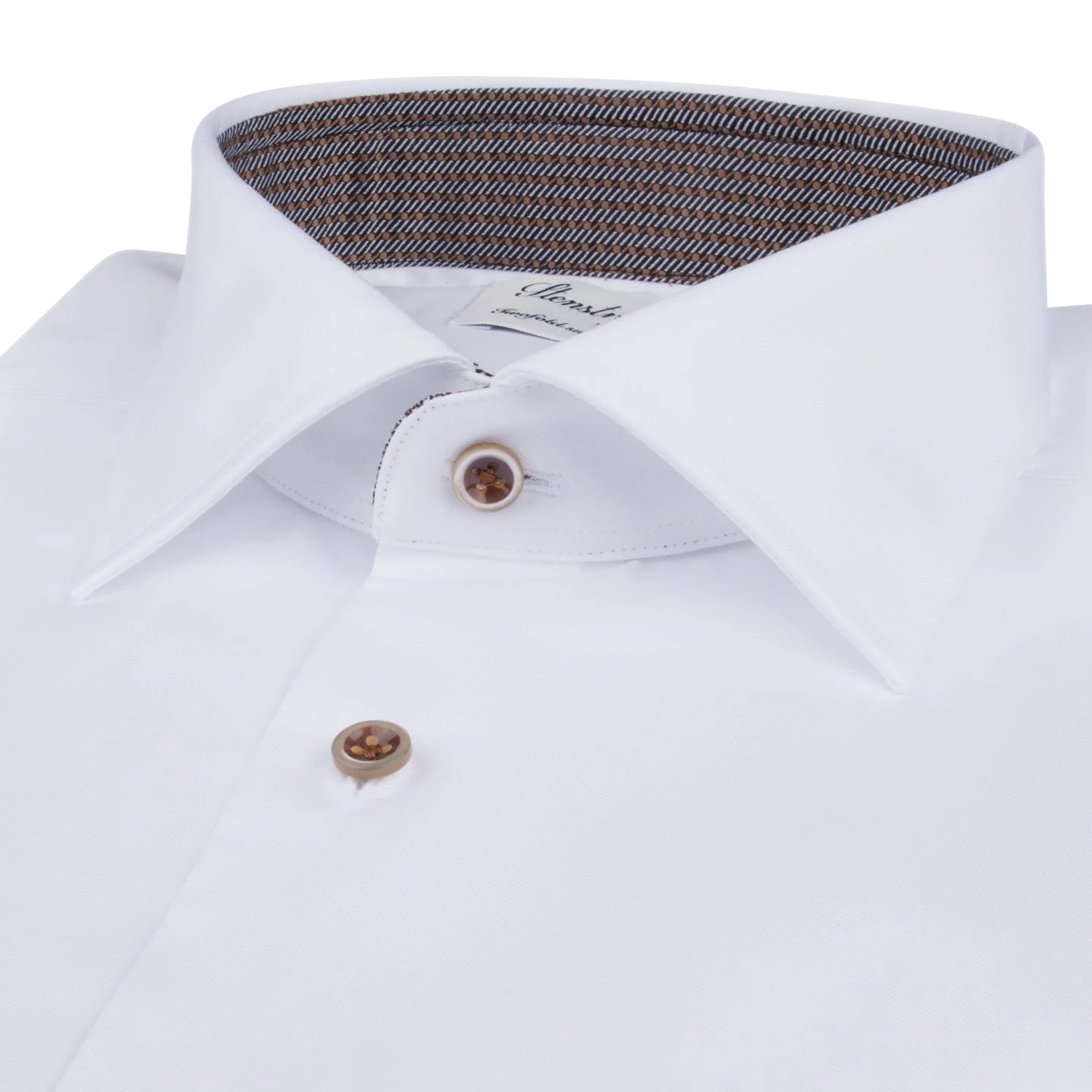 White With Brown Contrast Fitted Body Twill Shirt - Stenströms 4 White With Brown Contrast Fitted Body Twill Shirt - Stenströms - Image 2
