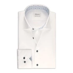 White W/ Contrast Blue Details Cotton Twill Fitted Body Shirt - Stenströms