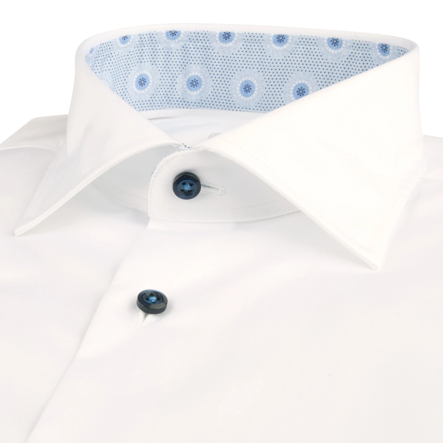 White W/ Contrast Blue Details Cotton Twill Fitted Body Shirt - Stenströms 4 White W/ Contrast Blue Details Cotton Twill Fitted Body Shirt - Stenströms - Image 2