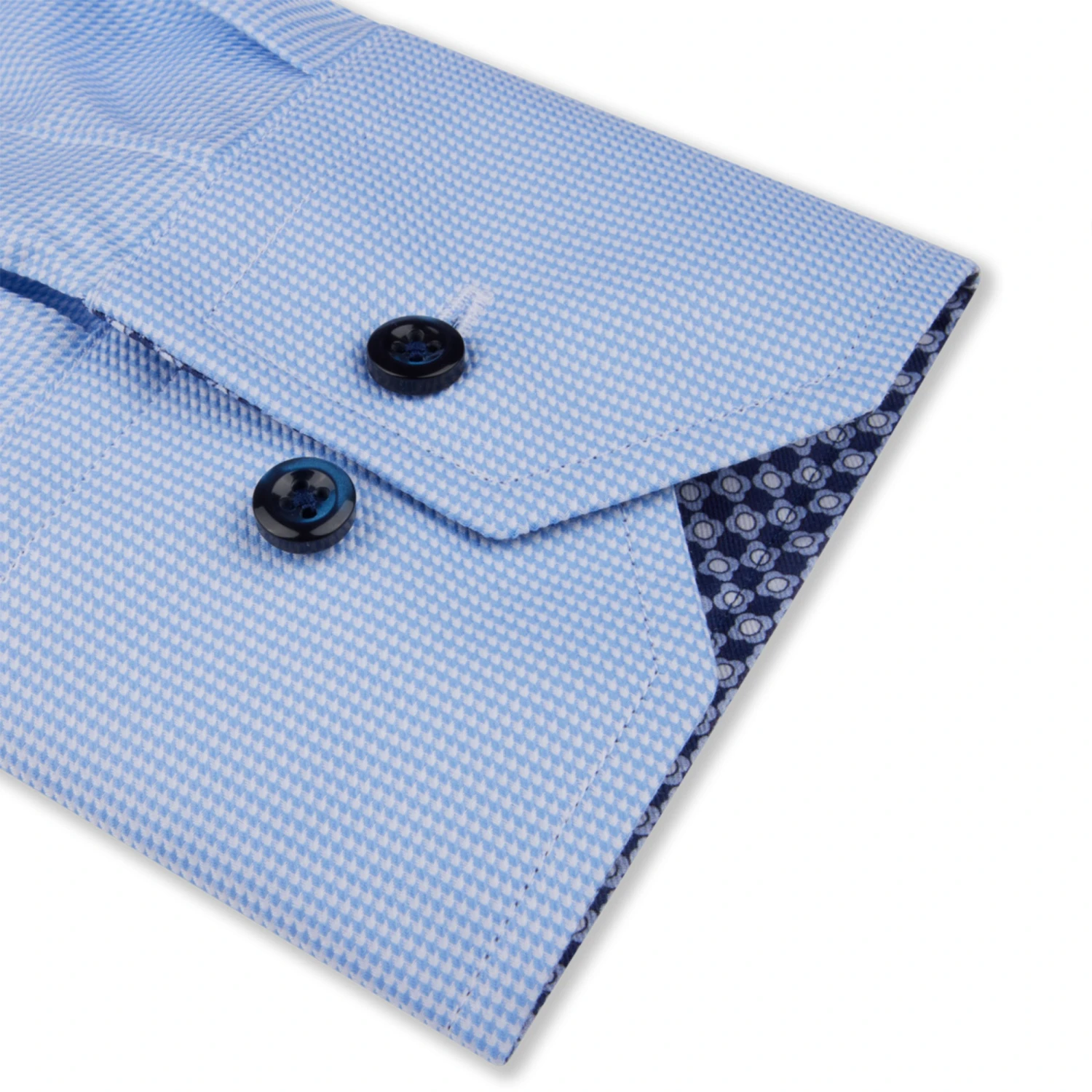 Blue Neat W/ Contrast Trims Twill Fitted Body Shirt - Stenströms 4 Blue Neat W/ Contrast Trims Twill Fitted Body Shirt - Stenströms - Image 3