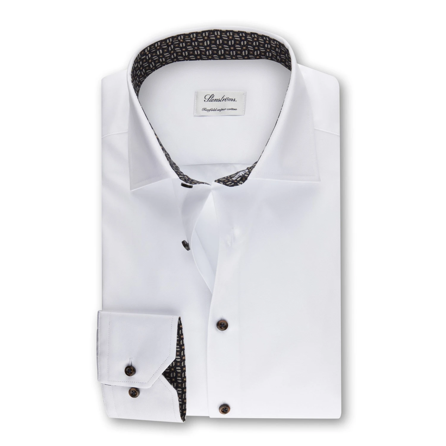 White Fitted Body Shirt With Contrast - Stenströms 3 White Fitted Body Shirt With Contrast - Stenströms
