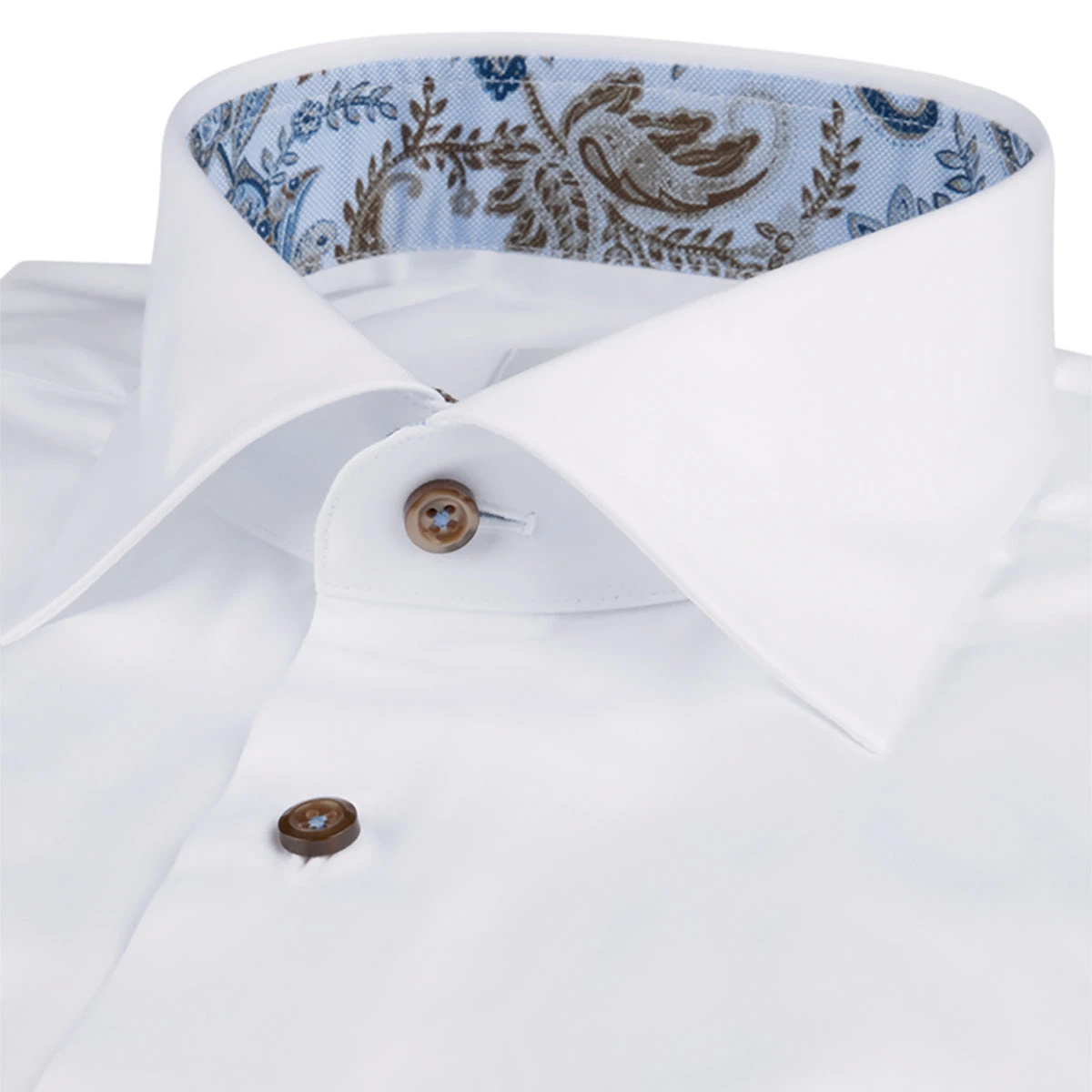 White W/ Blue & Brown Contrast Twill Fitted Body Shirt - Stenströms 4 White W/ Blue & Brown Contrast Twill Fitted Body Shirt - Stenströms - Image 2