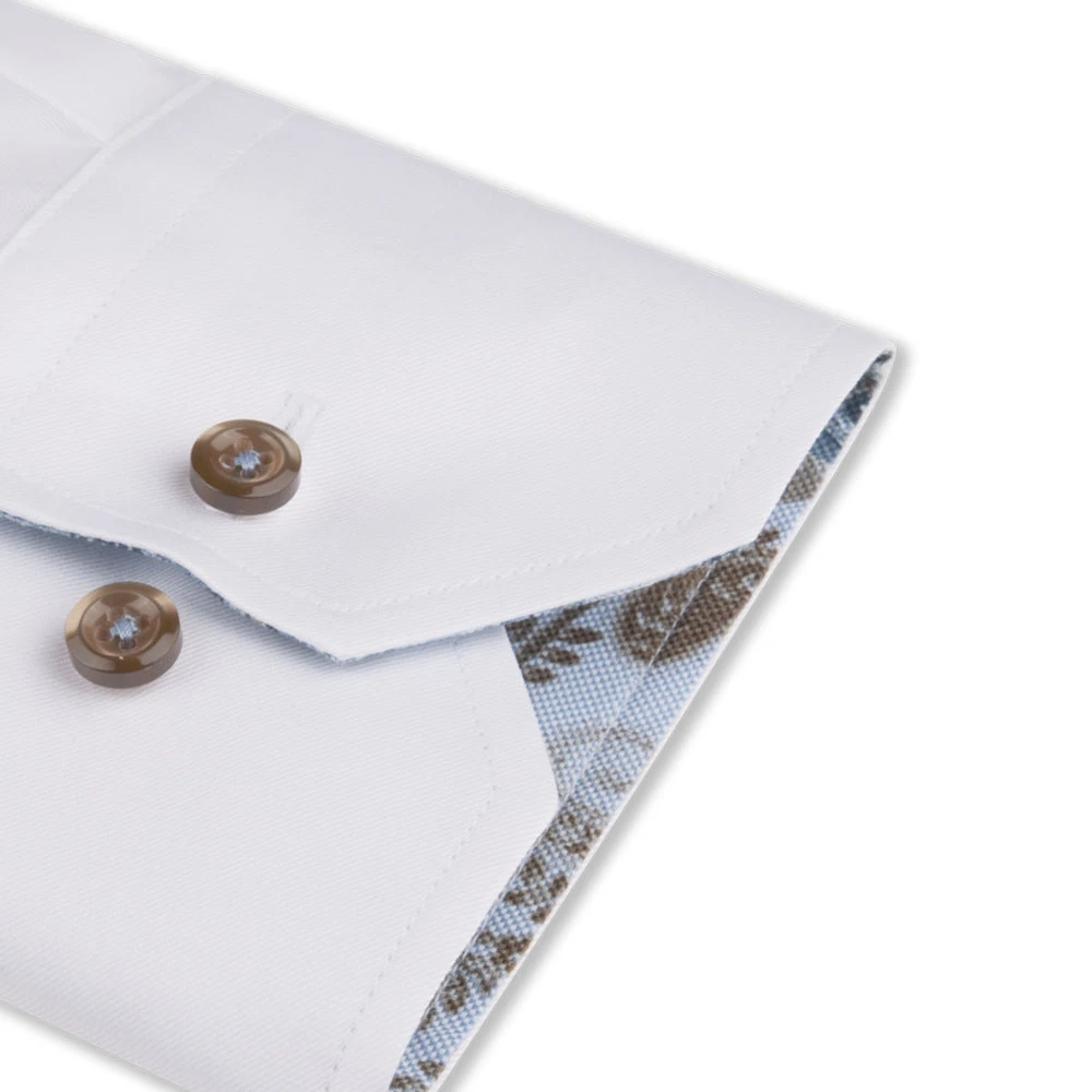 White W/ Blue & Brown Contrast Twill Fitted Body Shirt - Stenströms 5 White W/ Blue & Brown Contrast Twill Fitted Body Shirt - Stenströms - Image 3