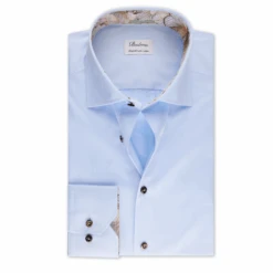 Light Blue Contrast Twill Fitted Body Shirt - Stenströms