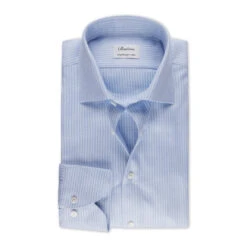 Stenströms Light Blue Patterned Cotton Twill Slimline Shirt