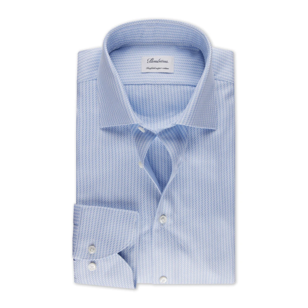 Stenströms Light Blue Patterned Cotton Twill Slimline Shirt 3 Stenströms Light Blue Patterned Cotton Twill Slimline Shirt
