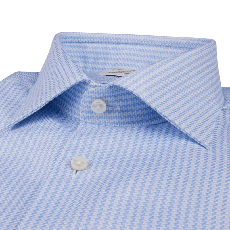 Stenströms Light Blue Patterned Cotton Twill Slimline Shirt 4 Stenströms Light Blue Patterned Cotton Twill Slimline Shirt - Image 2