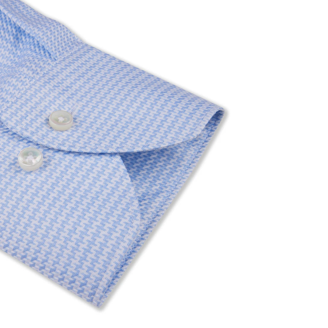 Stenströms Light Blue Patterned Cotton Twill Slimline Shirt 5 Stenströms Light Blue Patterned Cotton Twill Slimline Shirt - Image 3