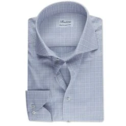 Light Blue & Beige Checked Slimline Twill Shirt - Stenströms