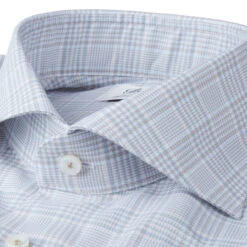Light Blue & Beige Checked Slimline Twill Shirt - Stenströms 6 Light Blue & Beige Checked Slimline Twill Shirt - Stenströms -ETON Store 7121118475203 3
