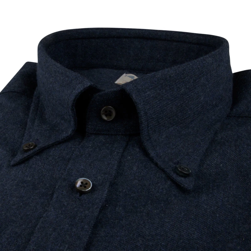 Navy Blue Flannel Slimline Casual Shirt - Stenströms 4 Navy Blue Flannel Slimline Casual Shirt - Stenströms - Image 2