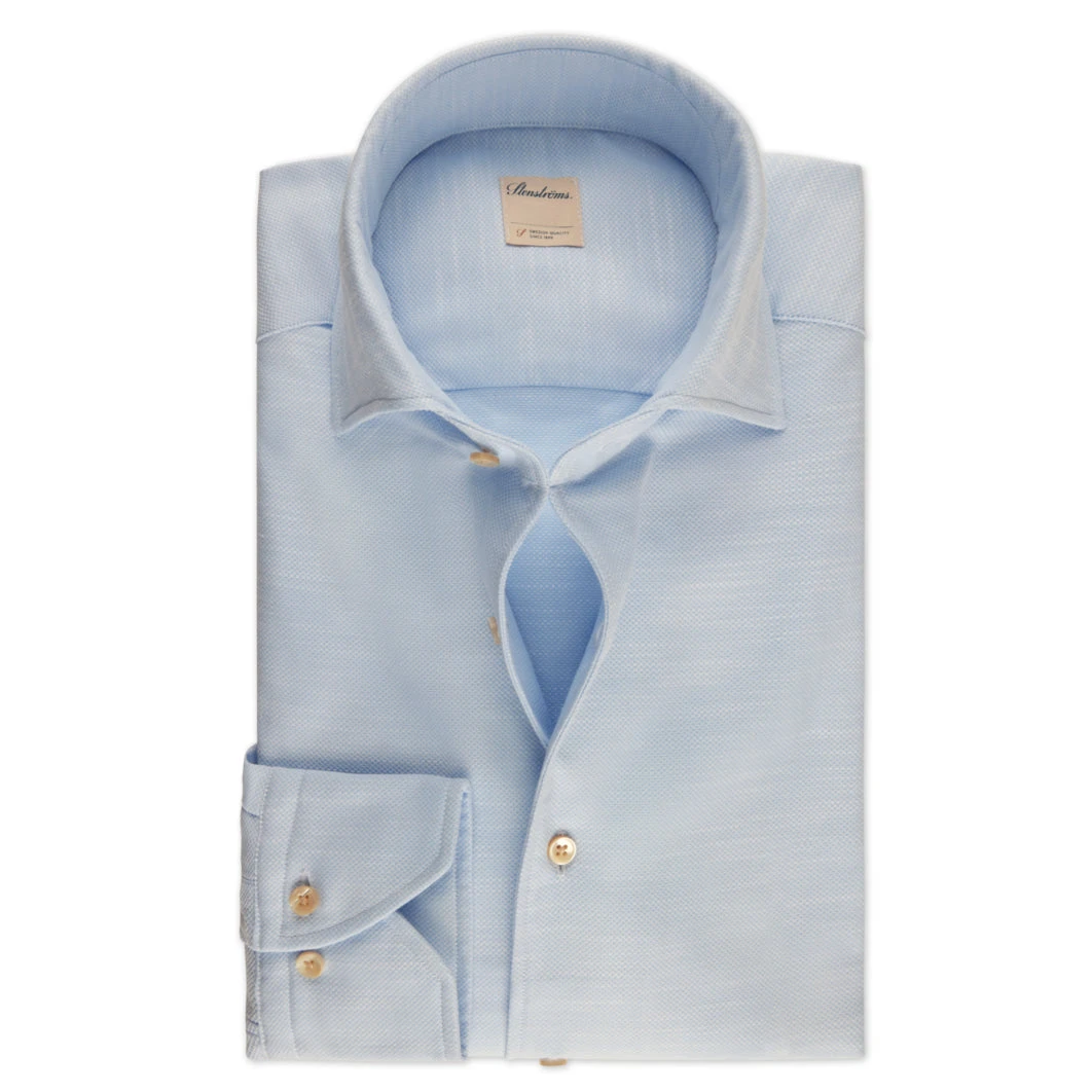 Casual Blue Textured Twill Slimline Shirt - Stenströms 3 Casual Blue Textured Twill Slimline Shirt - Stenströms