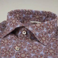 Red Patterned Linen Fitted Body Shirt - Stenströms -ETON Store 7747218568561 3