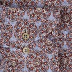 Red Patterned Linen Fitted Body Shirt - Stenströms -ETON Store 7747218568561 5