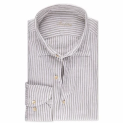 Gray Striped Linen Casual Slimline Shirt - Stenströms 9 Gray Striped Linen Casual Slimline Shirt - Stenströms -ETON Store 7747218787322 1